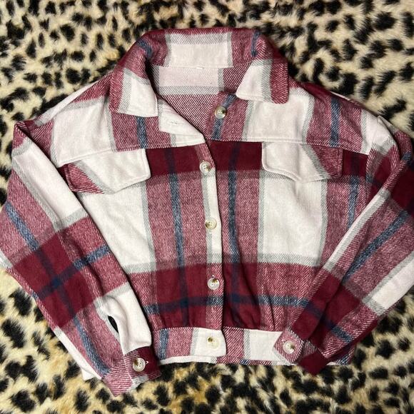 Plaid Flannel Cropped Jacket S - Picture 1 of 4